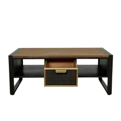 Table basse avec rangement et 1 tiroir en cannage métallique ATELIER