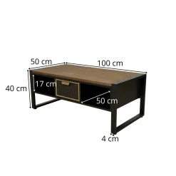 Table basse avec rangement et 1 tiroir en cannage métallique ATELIER