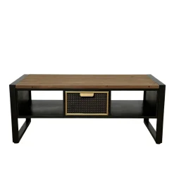 Table basse avec rangement et 1 tiroir en cannage métallique ATELIER
