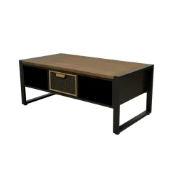 Table basse avec rangement et 1 tiroir en cannage métallique ATELIER