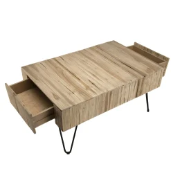 Table basse avec tiroirs teck pieds épingle 90x60 cm JAIPUR
