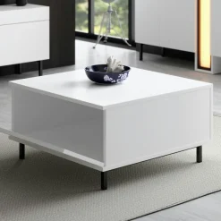 Table basse blanche carrée avec coffre de rangement AURA