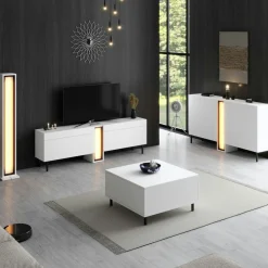 Table basse blanche carrée avec coffre de rangement AURA