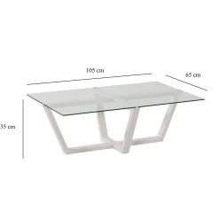 Table basse blanche design - verre trempé, pied croisé LHASA