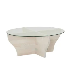 Table basse blanche en verre et bois - pied en X, ANZIO