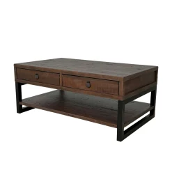 Table basse bois brun recyclé double plateau 2 tiroirs SAMOA
