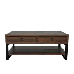 Table basse bois brun recyclé double plateau 2 tiroirs SAMOA