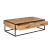 Table basse bois clair métal noir 4 tiroirs RIVANO