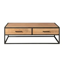 Table basse bois clair métal noir 4 tiroirs RIVANO