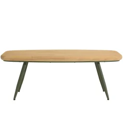Table basse bords arrondis pin et métal vert 100 cm BAGAN