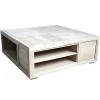 Table basse carrée avec casiers hévéa 100x100x38cm HELENA