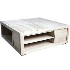 Table basse carrée avec casiers hévéa 100x100x38cm HELENA