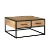 Table basse carrée bois clair métal noir 4 tiroirs RIVANO