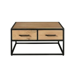 Table basse carrée bois clair métal noir 4 tiroirs RIVANO