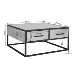 Table basse carrée bois clair métal noir 4 tiroirs RIVANO