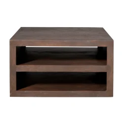 Table basse carrée bois foncé avec rangement MONTARO