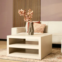 Table basse carrée bois sable avec rangement MONTARO
