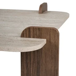 Table basse carrée décor travertin et noyer MARFA