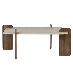 Table basse carrée décor travertin et noyer MARFA