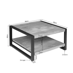 Table basse carrée double plateau bois clair métal noir MILORA