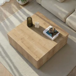 Table basse carrée effet bois clair roulettes invisibles MARFA