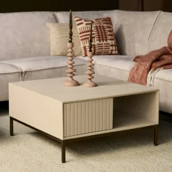 Table basse carrée en bois sable 2 tiroirs CORTINA