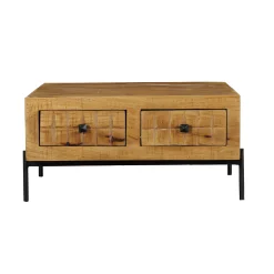 Table basse carrée en bois 4 tiroirs décor damier UDA