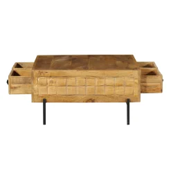 Table basse carrée en bois 4 tiroirs décor damier UDA