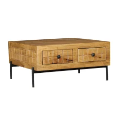 Table basse carrée en bois 4 tiroirs décor damier UDA