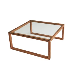 Table basse carrée en verre et bois brun LHASA