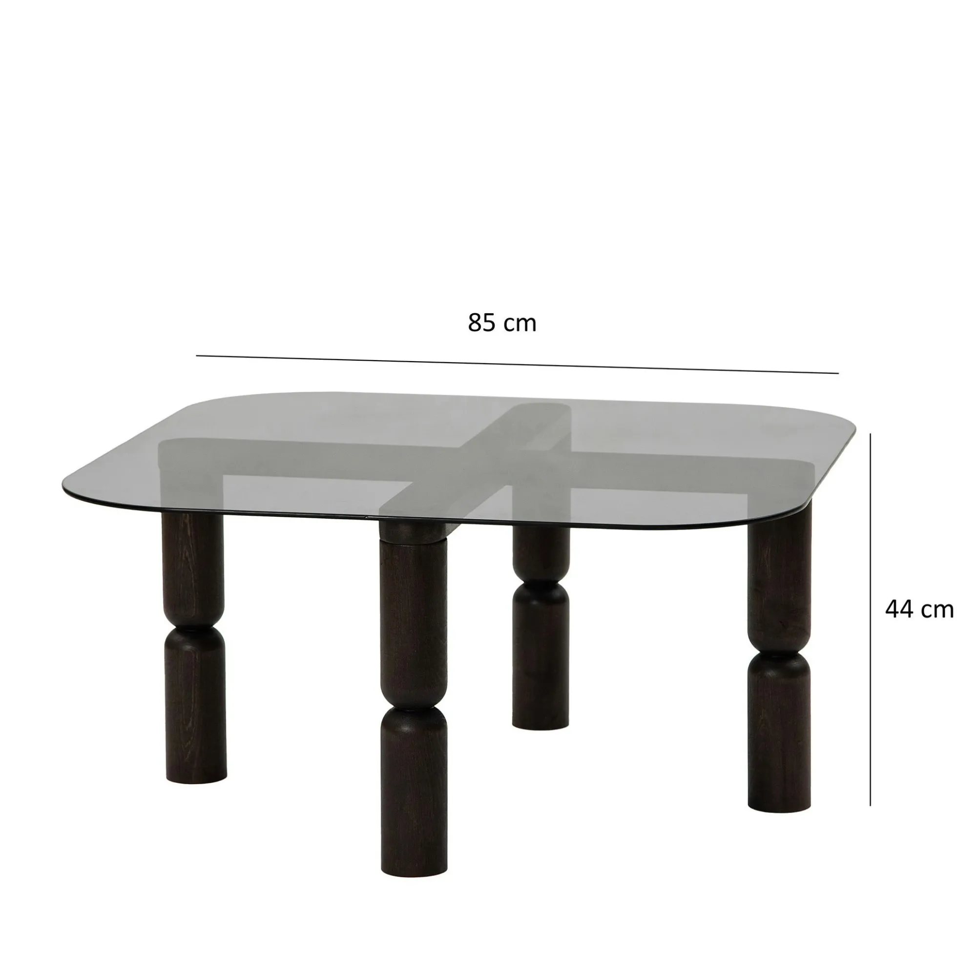 Table basse carrée en verre fumé - pieds bois sculpté BOMA