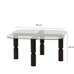 Table basse carrée en verre - pieds bois sculpté BOMA
