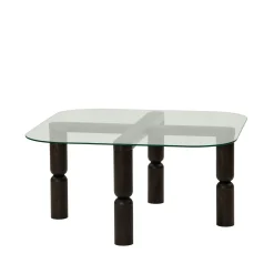 Table basse carrée en verre - pieds bois sculpté BOMA