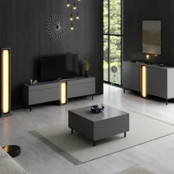 Table basse carrée gris foncé avec coffre de rangement AURA