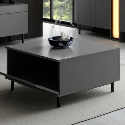 Table basse carrée gris foncé avec coffre de rangement AURA