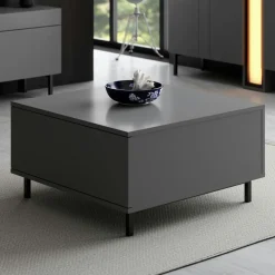 Table basse carrée gris foncé avec coffre de rangement AURA
