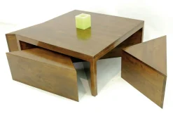 Table basse carrée hévéa + 4 tabourets 110cm OLGA