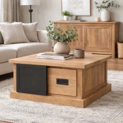 Table basse carrée industrielle moderne avec rangements CEYLAN
