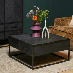 Table basse carrée noire en bois avec rangement ALVERA