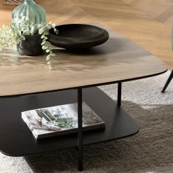 Table basse carrée 2 plateaux angles arrondis LANDAISE