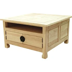 Table basse carrée 4 portes hévéa 80x80x45cm MAORI