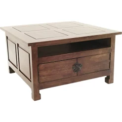 Table basse carrée 4 portes hévéa 80x80x45cm MAORI
