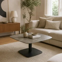 Table basse carrée relevable céramique effet métal LUGANO