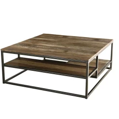 Table basse carrée teck recyclé tablettes SWING