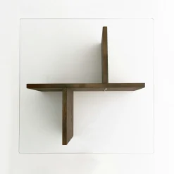 Table basse carrée verre et bois brun - base croisée LHASA