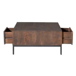 Table basse carrée vintage 2 tiroirs rainurés CORTINA