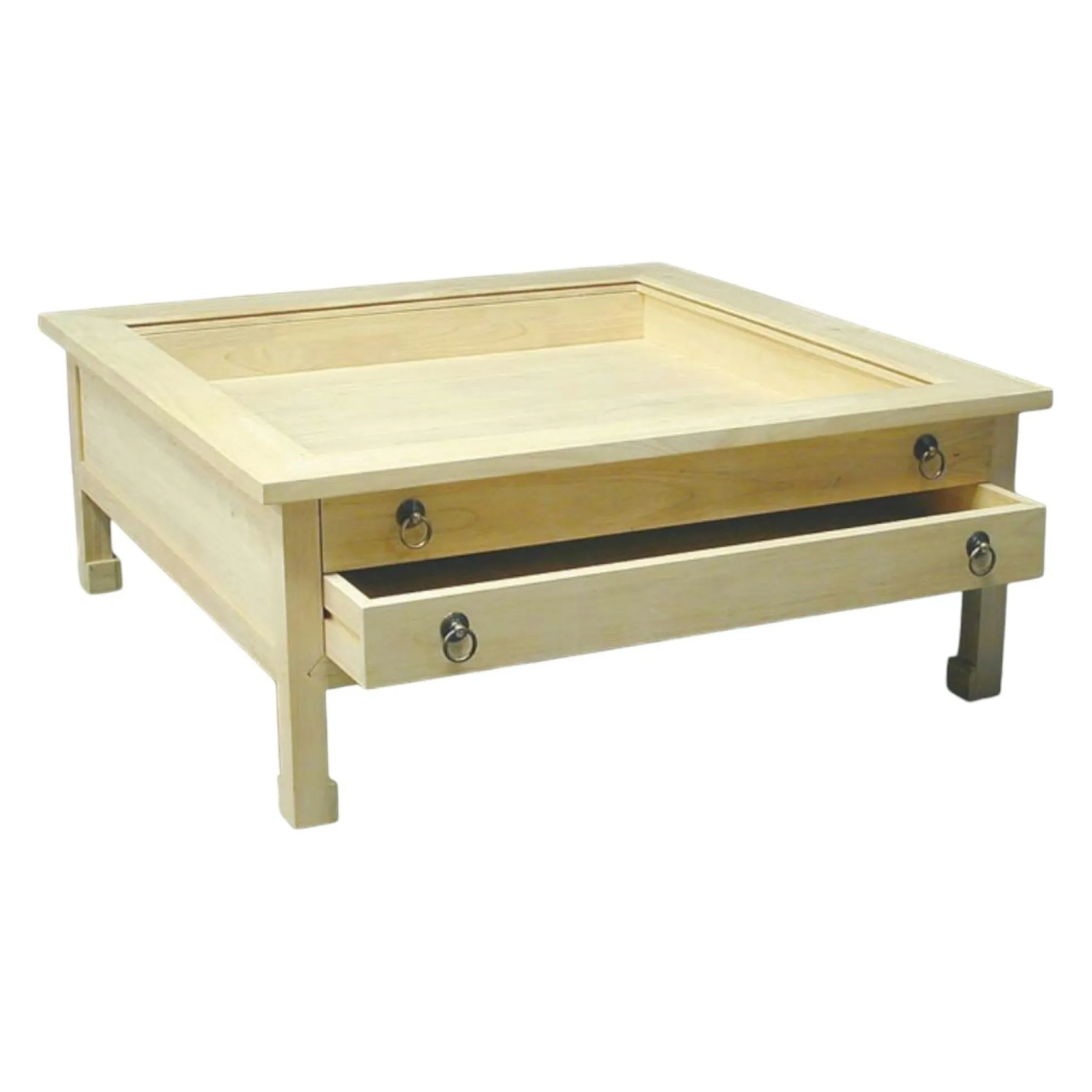 Table basse carrée vitré hévéa 100x100x40cm MAORI