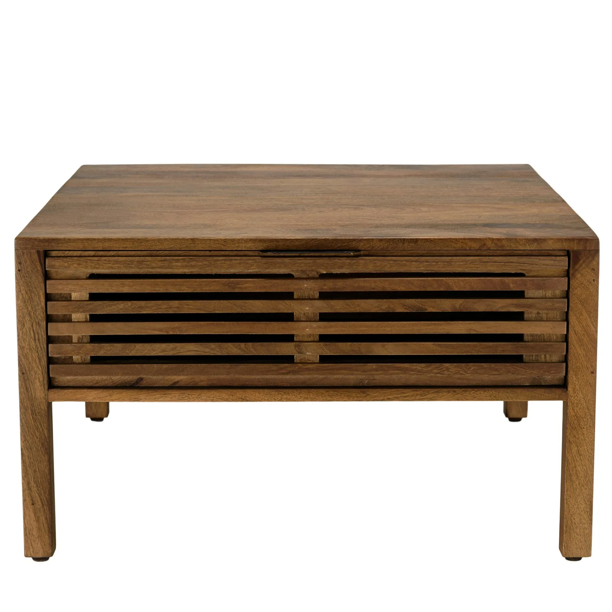 Table basse carrée 70x70 cm bois exotique 2 tiroirs opposés KANHA