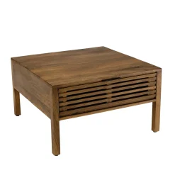 Table basse carrée 70x70 cm bois exotique 2 tiroirs opposés KANHA