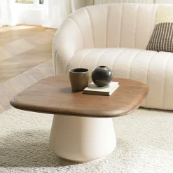 Table basse 70 cm en manguier pied ivoire TOSCA